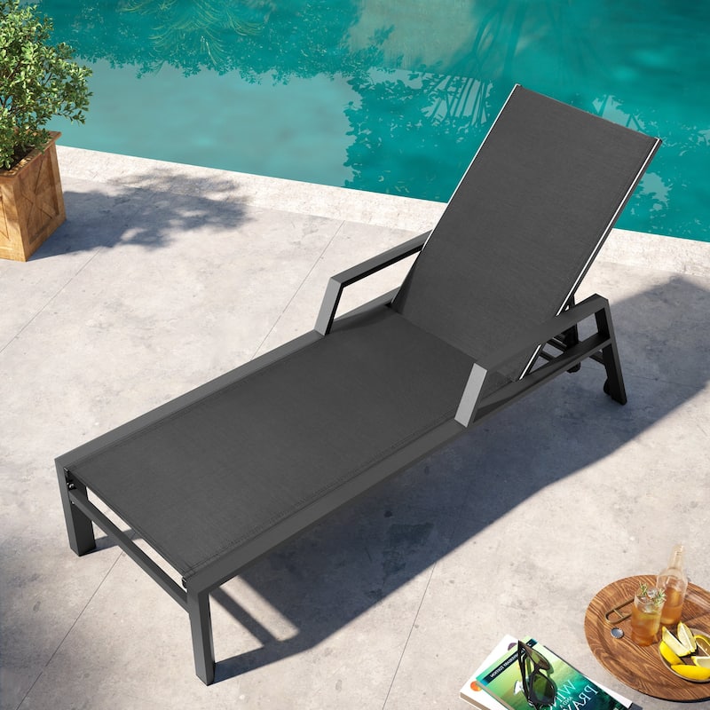 Pellebant Outdoor Adjustable Aluminum Chaise Lounge Chairs with Wheels