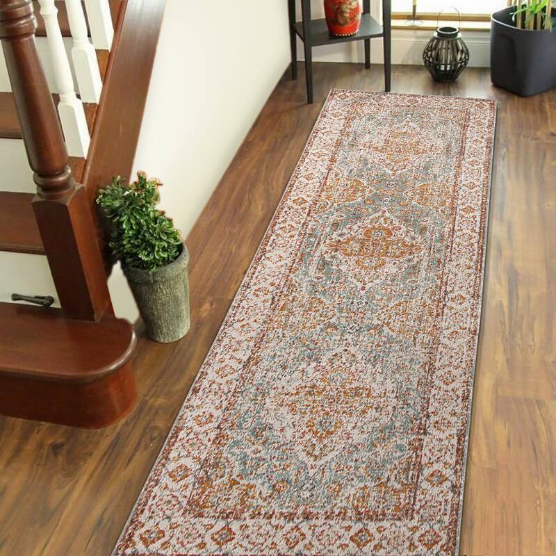 Ethereal Jayla Vintage Oriental Area Rug - 2'7" x 7'6" - Sienna/Sea Blue