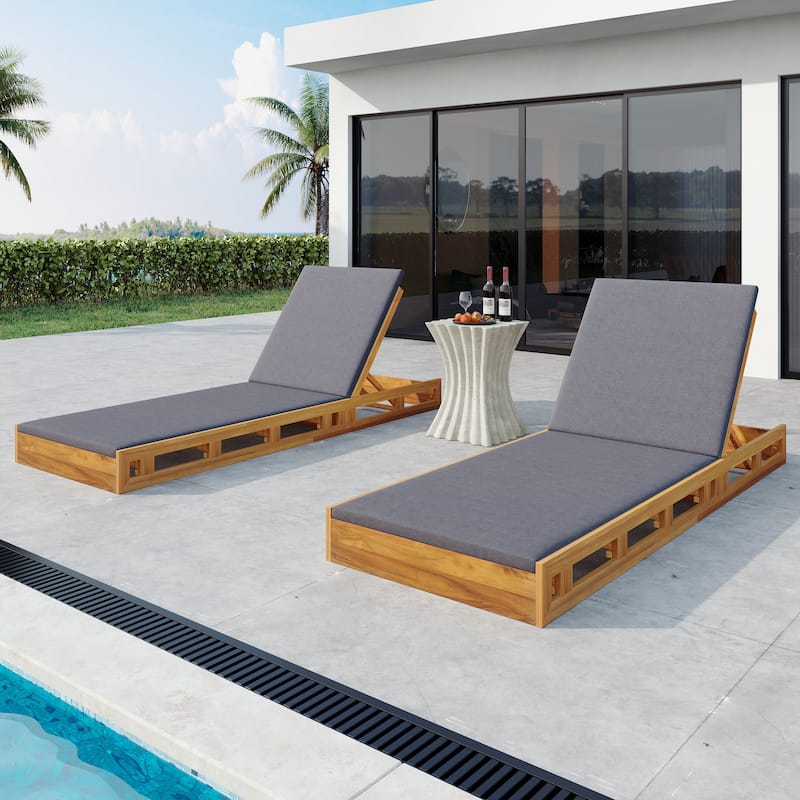 Christopher Knight Home - Aurelius Outdoor Acacia Wood Chaise Lounge Set - Teak+Dark Gray+2 Piece