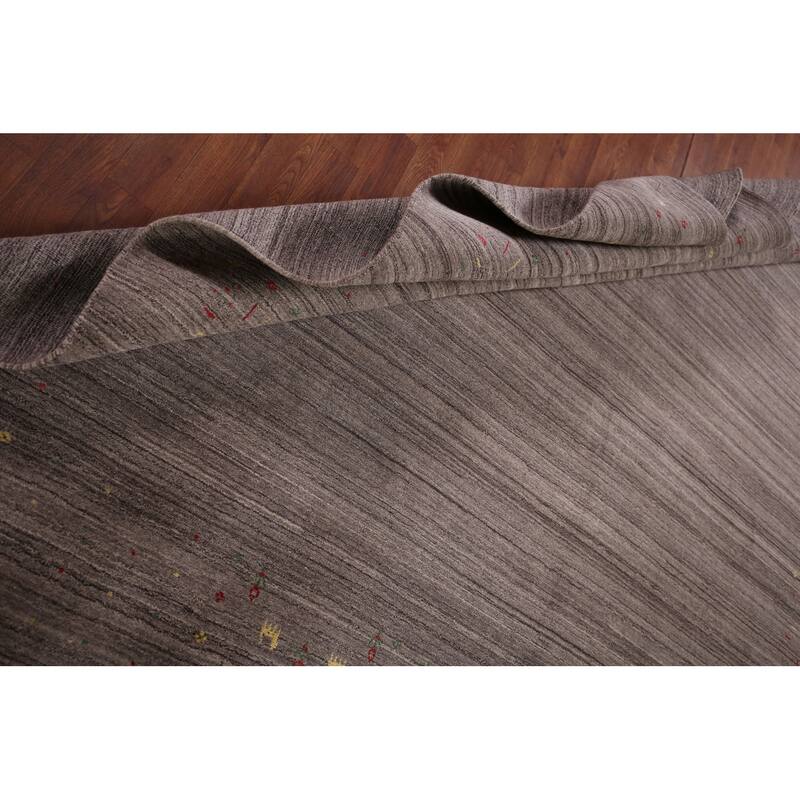 Striped Gabbeh Square Area Rug Hand-Knotted Wool Carpet - 8'1"x 8'0"