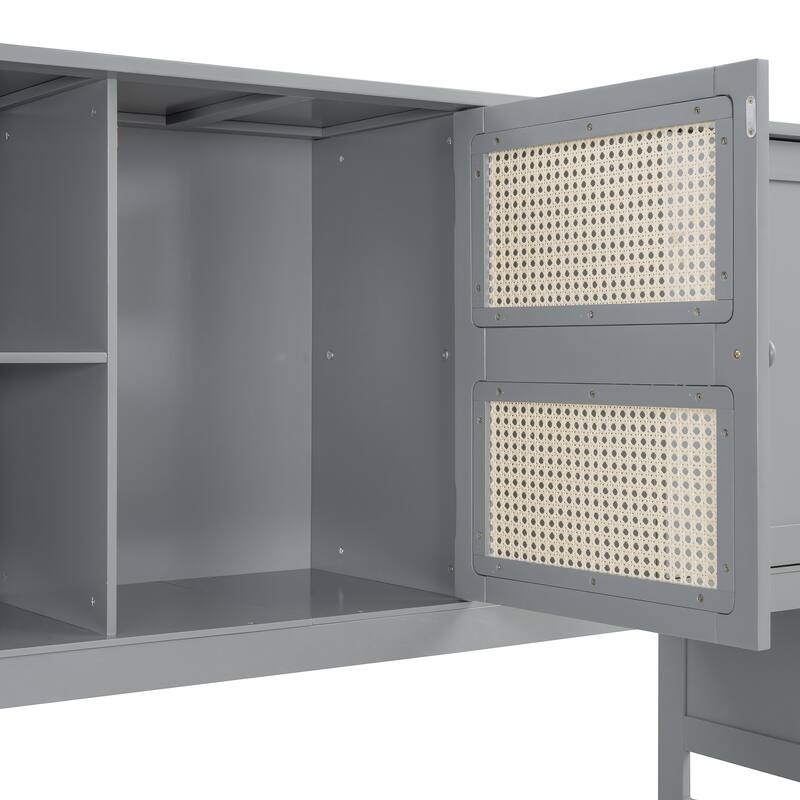 Twin Size Wooden Daybed with Trundle, Cabinet, and Shelf in Gray