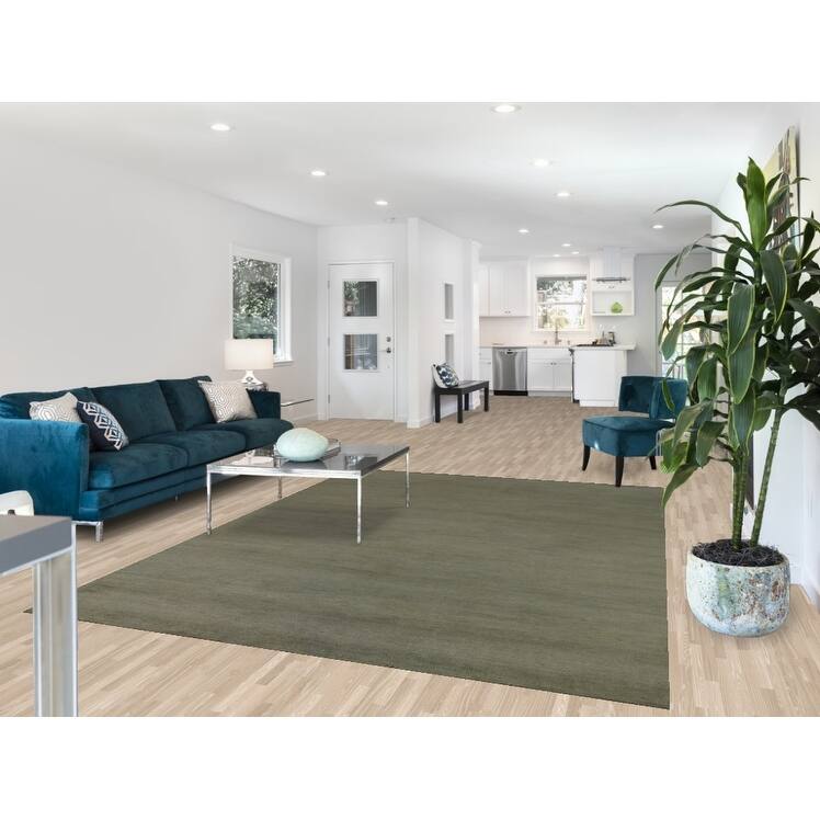 Sage Green Solid Gabbeh Modern Area Rug Hand-Knotted Wool Carpet - 6'10" x 9'5"