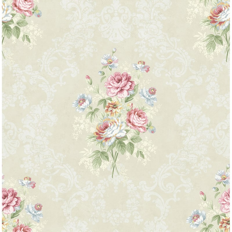 Seabrook Designs Inbal Floral Bouquet Damask Unpasted Wallpaper