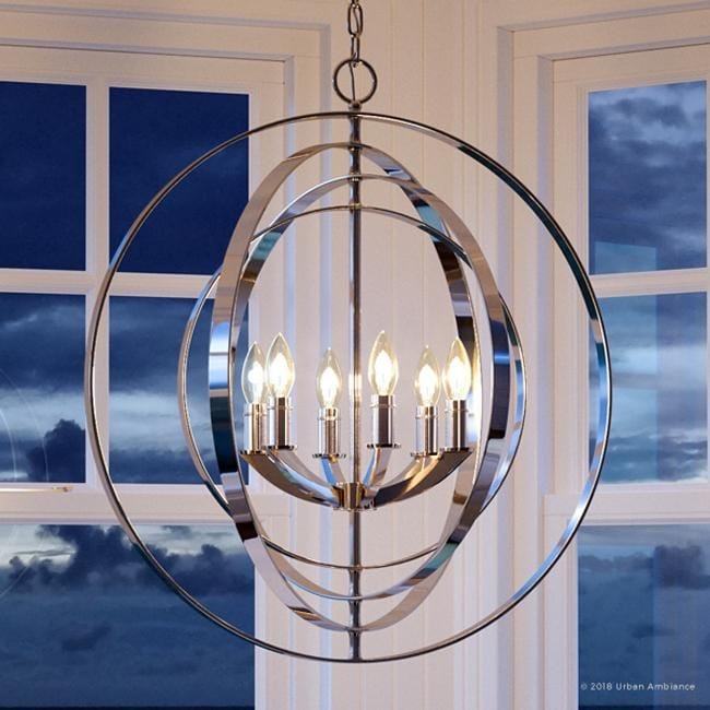 Luxury Industrial Chic Chandelier, 30"H x 27.75"W, with Modern Farmhouse Style, Polished Nickel Finish by Urban Ambiance (60 to 100 Watts - Steel - - Chandeliers For Bedrooms by Overstock.com