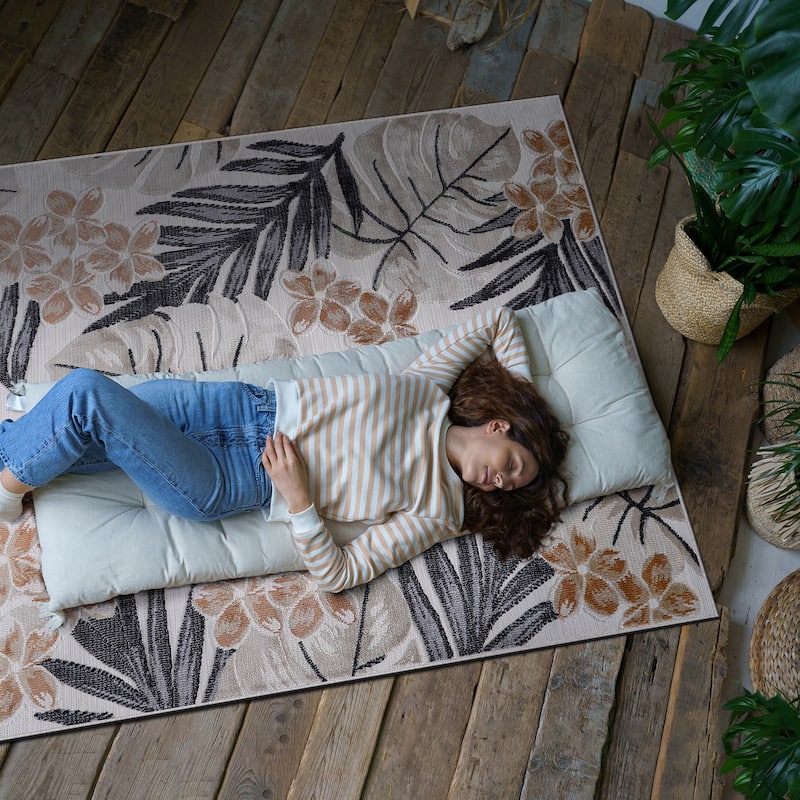 VILLADECOR Leaf Indoor Outdoor Area Rug Low High Pile Rugs For Patio
