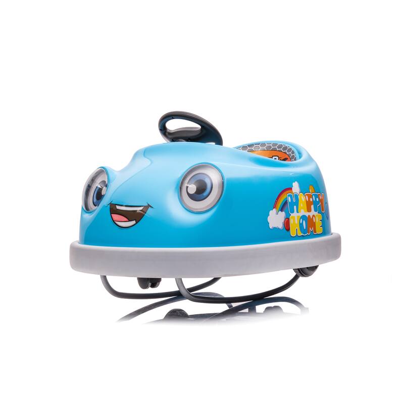 Cartoon Bumper Car with Light Strip, Blue Electric Car for Kids with Bluetooth, Remote Control Electric Vehicle with Play Modes