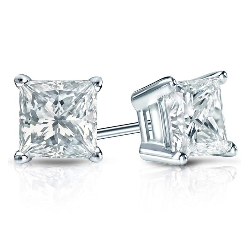 Auriya 14-karat Gold Lab Grown 1.50 carat TDW Princess Diamond Stud Earrings 4-Prong Basket Push-back