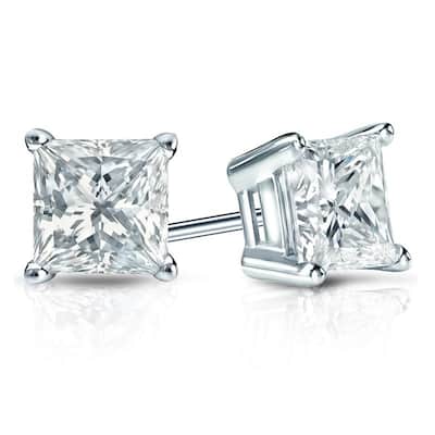 Auriya Plat Gold Lab Grown 1.50 carat TDW Princess Diamond Stud Earrings 4-Prong Basket Screw-back