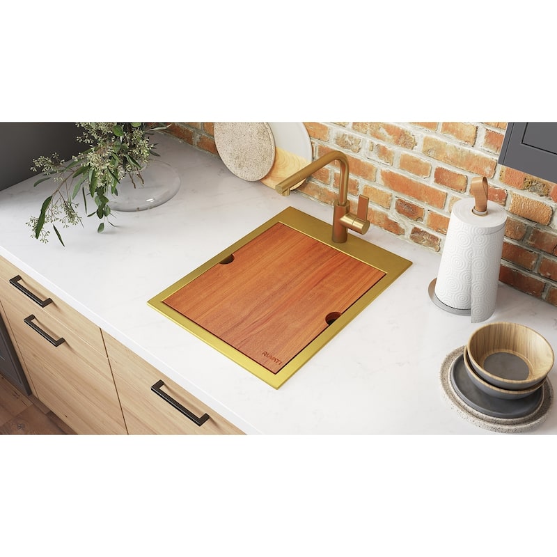 Ruvati 15 x 20 inch Matte Gold Stainless Steel Workstation Bar Sink Drop-in - RVH8210GG