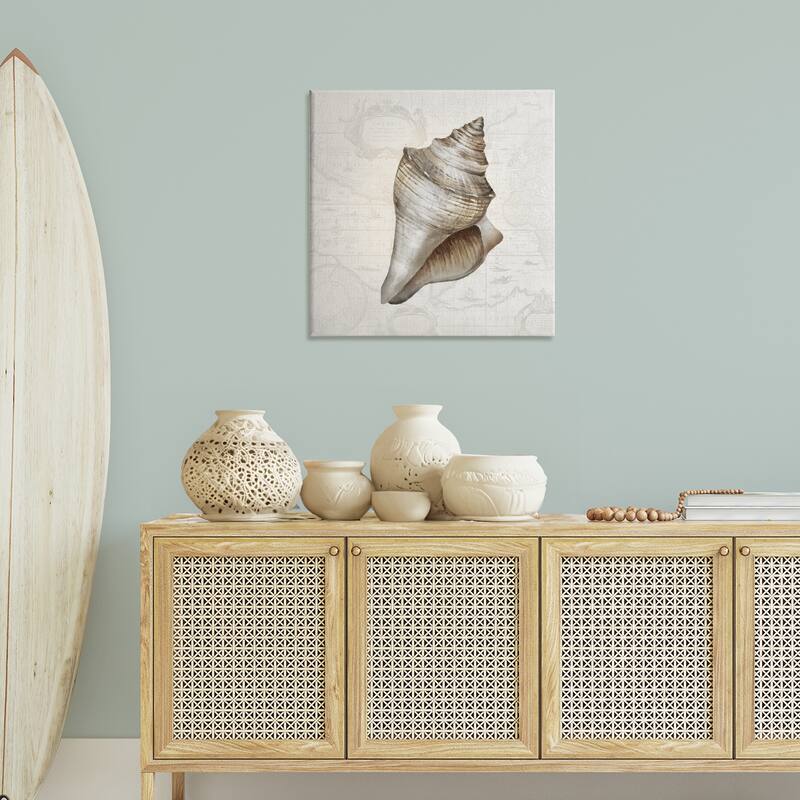 Stupell Conch Shell over Vintage Map Canvas Wall Art Design By Conrad Knutsen
