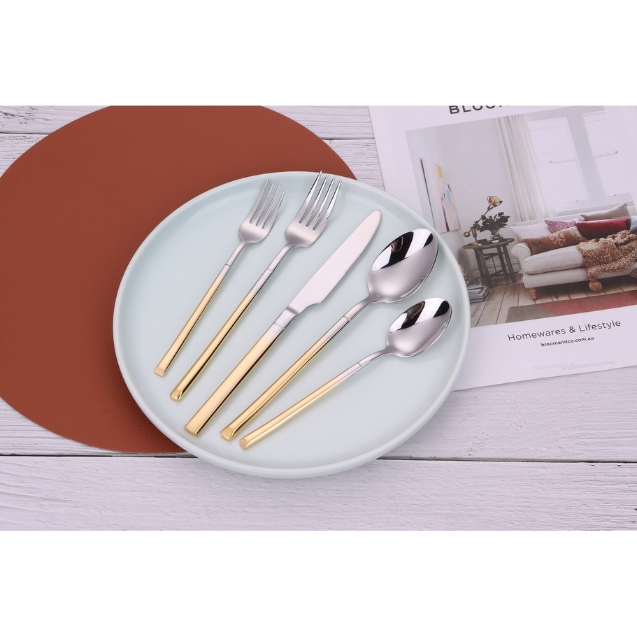 20 Pc Flatware Set Silver With Graduated Gold Handles - Service For 4