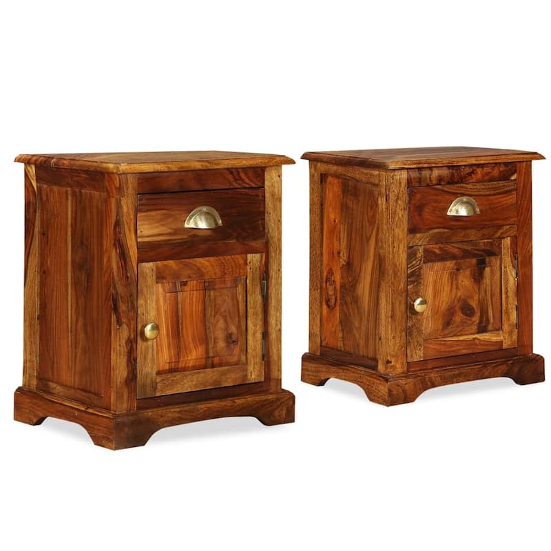vidaXL Bedside Cabinet 2 pcs 15.8"x11.8"x19.7" Solid Sheesham Wood