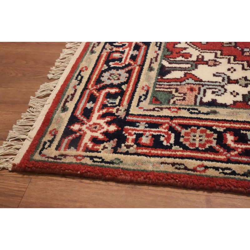 Hand Knotted Oriental 100% Wool Carpet Traditional Medallion Oranges & Rust Heriz (serapi) Area Rug - 5' 1'' X 3' 0''