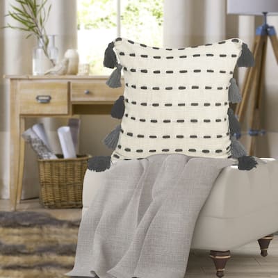 Sevita Tasseled Black and Cream Modern Throw Pillow 