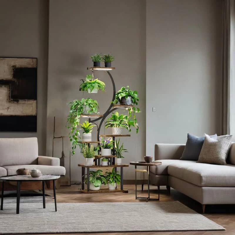 Plant Stand Indoor with Grow Lights,8 Tiered Plant Shelf, 61" Tall Plant Stand,Metal Plant Holder Stand,S-Shaped Plant Rack