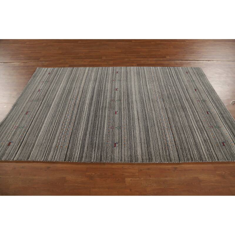 Hand Knotted Oriental 100% Wool Carpet Tribal Tribal Greys & Charcoal Gabbeh Area Rug - 7' 8'' X 5' 0''