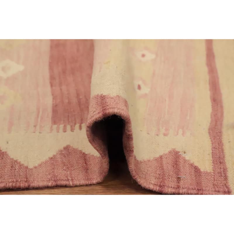 Hand Woven Oriental 100% Wool Carpet Southwestern Tribal Pink Kilim Area Rug - 5' 5'' X 3' 1''