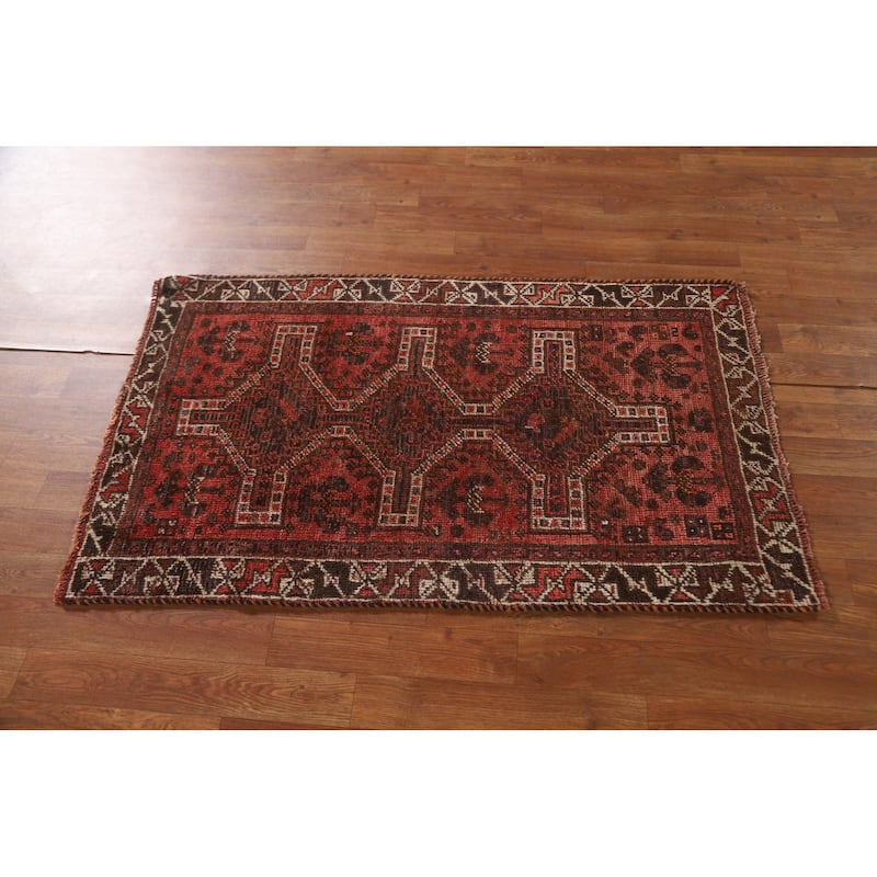 Tribal Orange Qashqai Persian Vintage Area Rug Handmade Wool Carpet - 2'7"x 4'2"