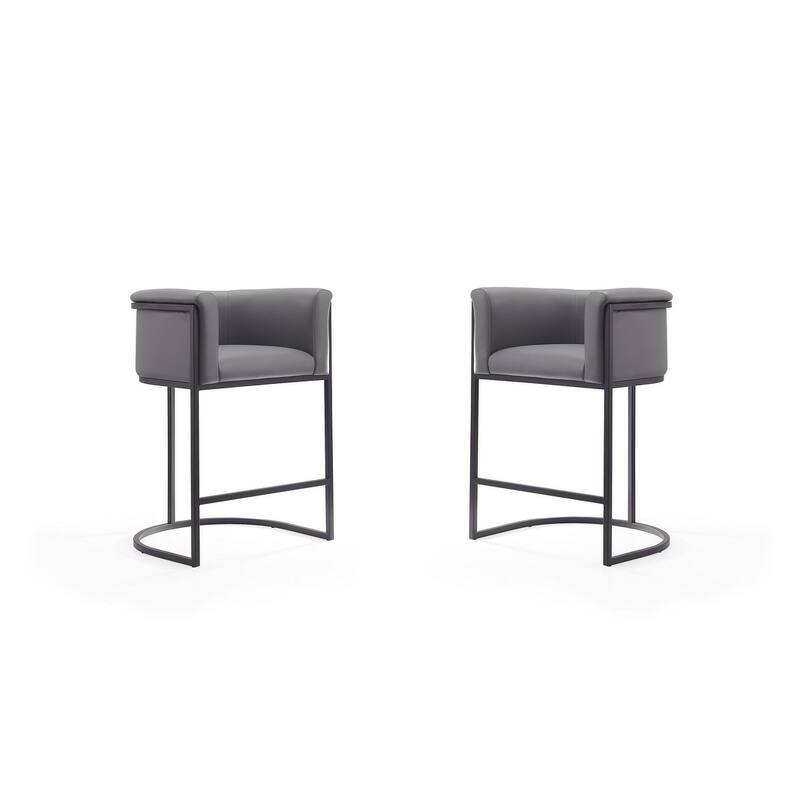 Manhattan Comfort Cosmopolitan 33.8 in. Black Metal Counter Height Bar Stool (Set of 2) - Grey