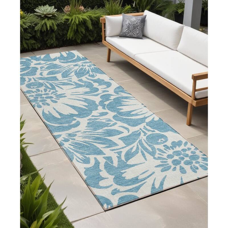 Alnane Botanic Elegance Weather Resistant Classic Meets Modern Outdoor Rug - 8' Runner - Multi