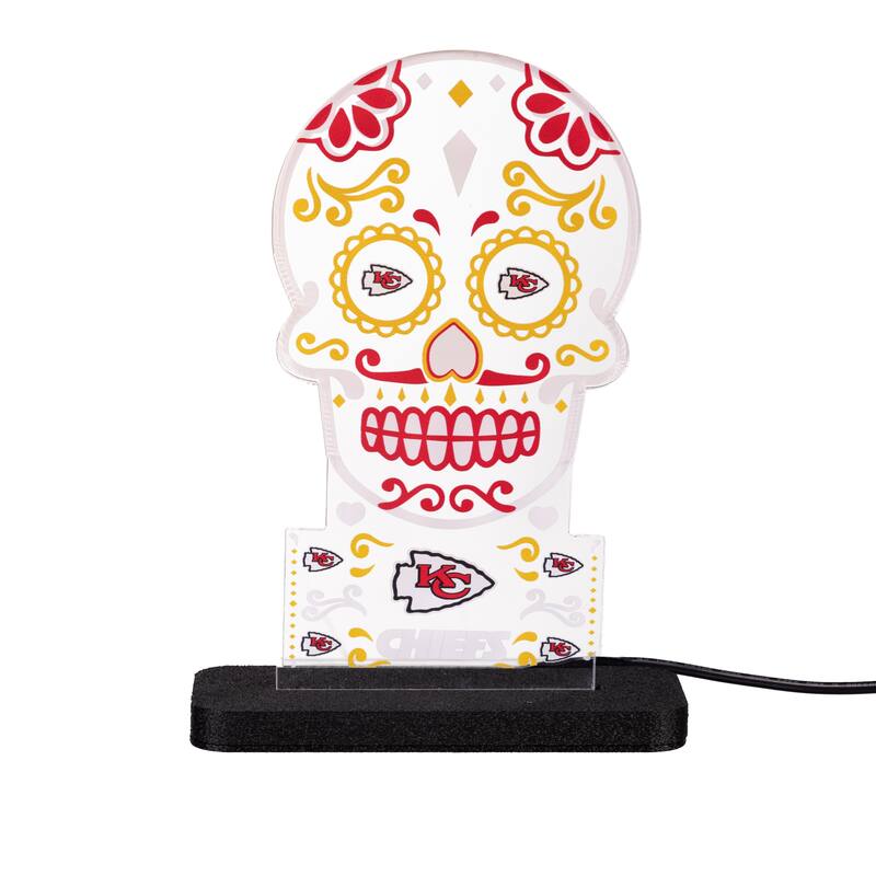 10" LED Tabletop Sugar Skull Halloween Desklite Sign, Kansas City Chiefs - Multicolor. - 10" x 7"