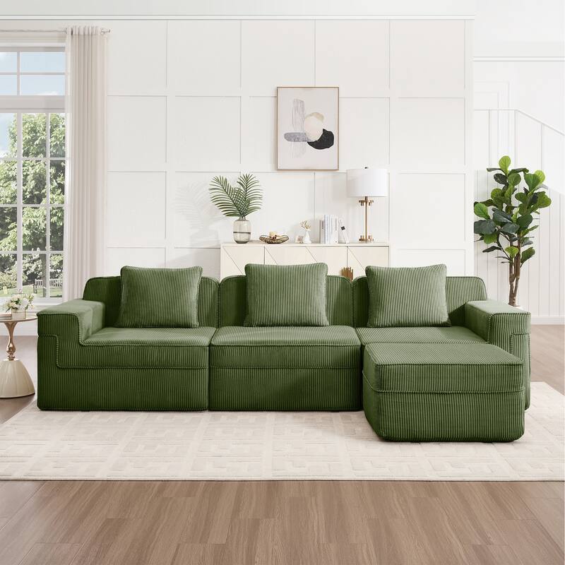 GDFStudio - Corduroy Modular 3-Seater 117.3" L-Shaped Boneless Cloud Sofa