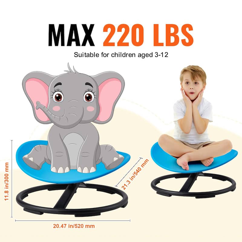 Round Sensory Swivel Chair for Kids with Metal Base and 360 Degree Spin - 21.06” L x 19.88” W x 11.61” H