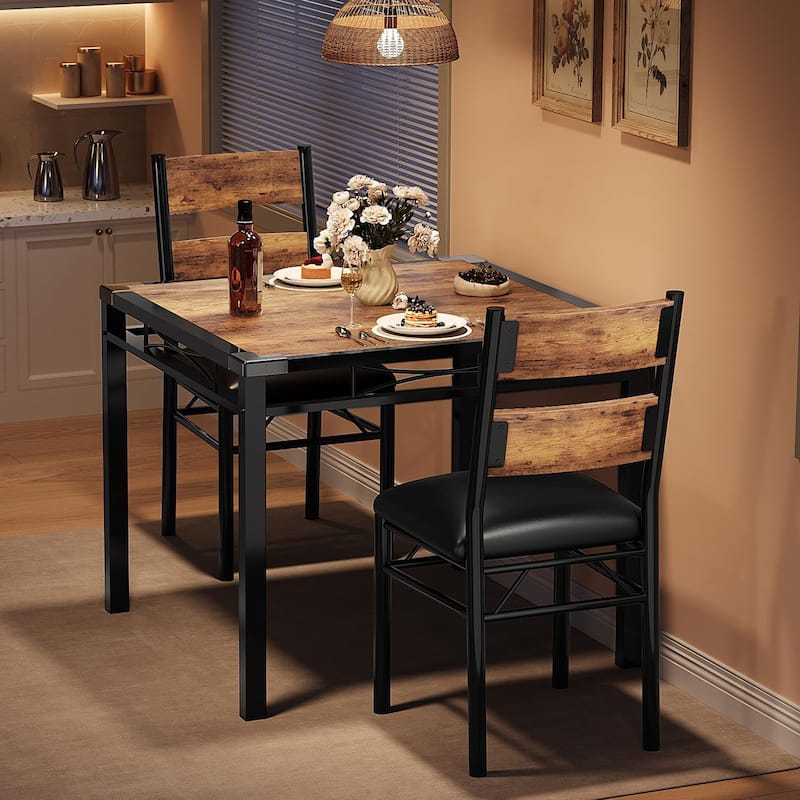 Dining Table with 2 Upholstered Chairs, with Corner Protector
