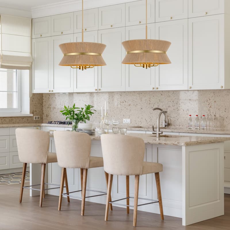 LamQee Large Farmhouse Rattan Chandelier Rope Pendant Light Fixture