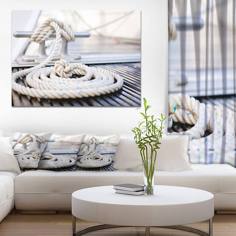 Designart "White Nautical Mooring Rope" Modern Landscape Canvas Art - White