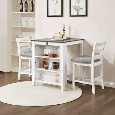 30" Modern Dining Table Set, 2-Seater Charging Station 3-Tier Storage