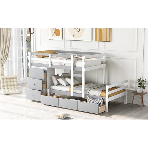 slide 2 of 14, Merax Twin over Twin Loft Bunk Bed with Drawers and Ladder, Natural Grey