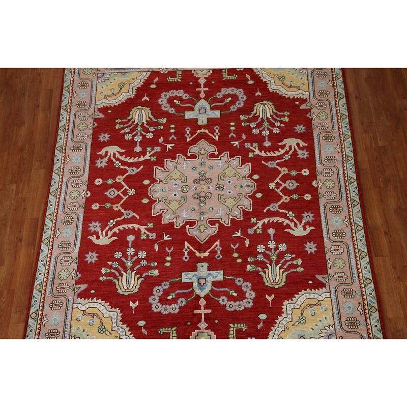 Geometric Turkish Oushak Area Rug Handmade Wool Carpet - 6'5"x 8'0"