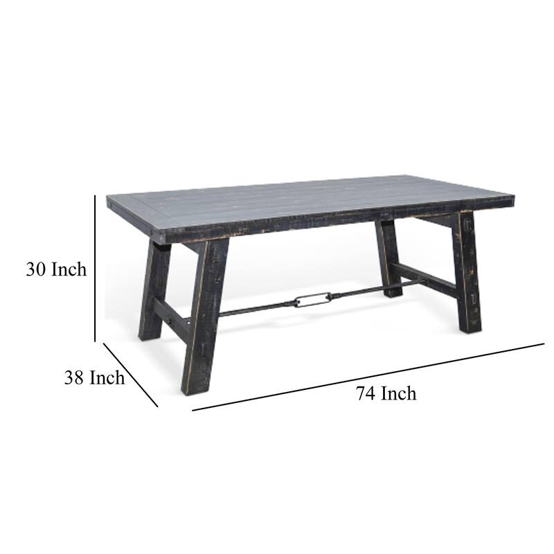 Rena Dining Table with Turnbuckles, 74 Inch Black Sand Mahogany Wood