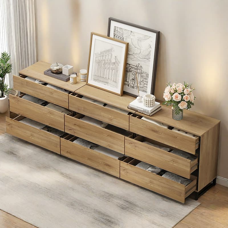 Dresser for Bedroom, Closet Organizers and Storage, Chest of Drawers with Metal Base, Modern Wood Dresser for Living Room