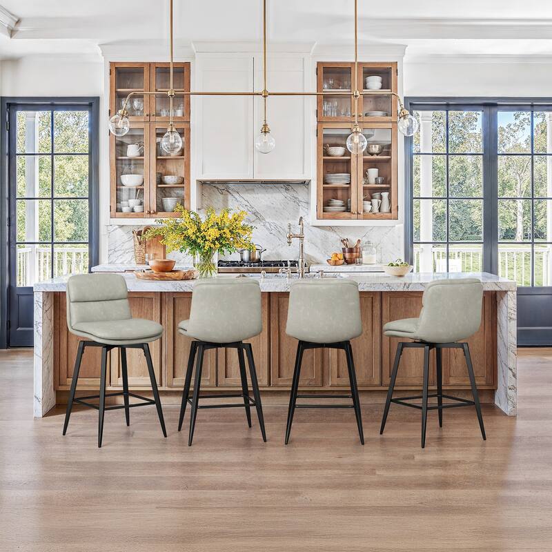 360°Swivel Bar Stools Set of 2/3/4, 26" H Seat Height with, Faux Leather Barstool for Kitchen Island and Home Bar Brown