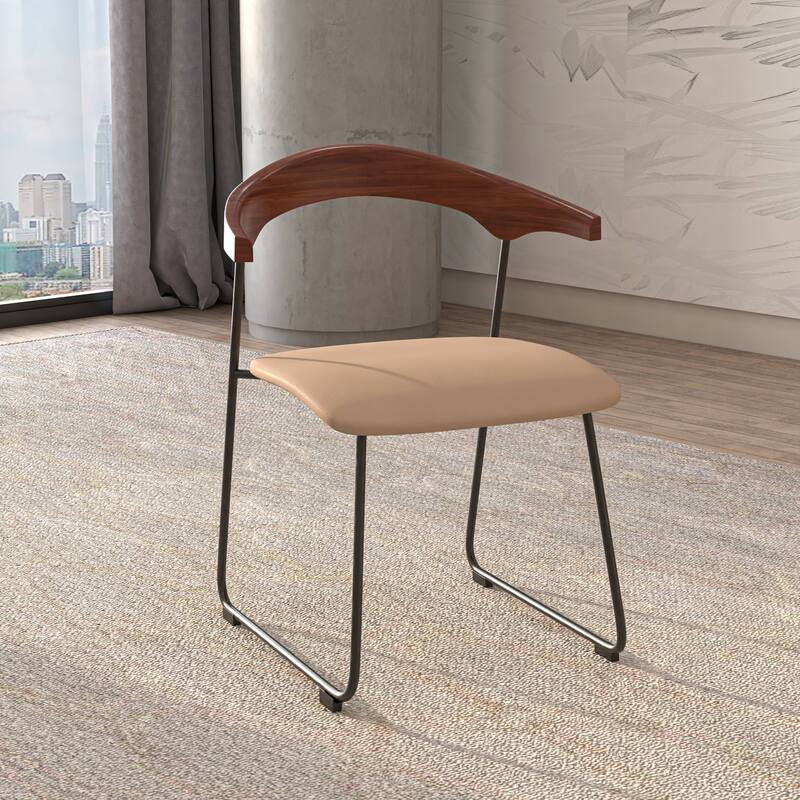 Lyra Modern Dining Chair in Upholstered Faux Leather with Beech Wood Back & Metal Legs by LeisureMod