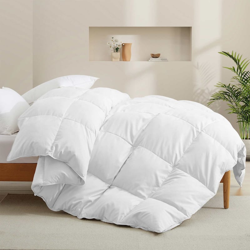 All-Season Medium Warmth White Goose Down Comforter with Premium Fabric - Twin - White