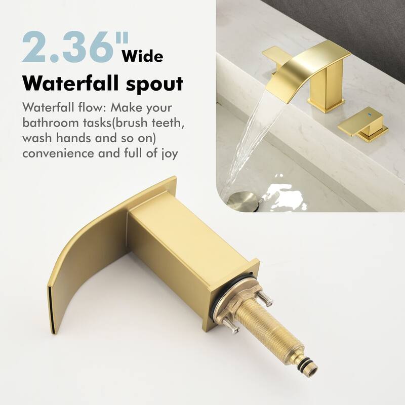 8 Inch Widespread Waterfall Bathroom Faucet with Pop-up Drain Kit Modern Double Handle Bathroom Sink Basin Vanity Faucet 3 Holes