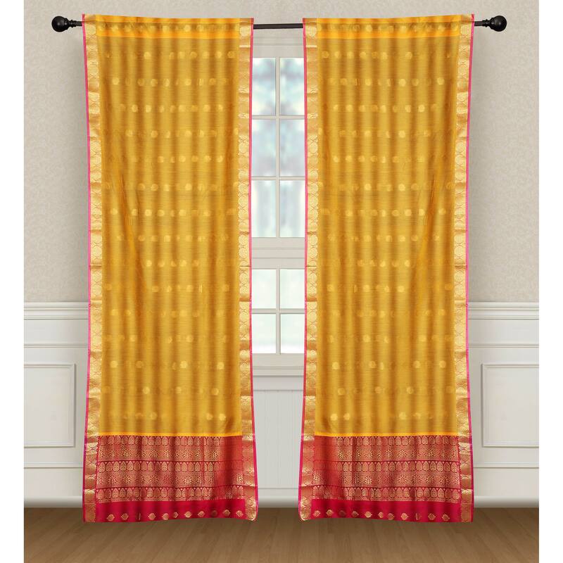 2 Yellow Bohemian Indian Sari Curtains Rod Pocket Living Room Window Treatment