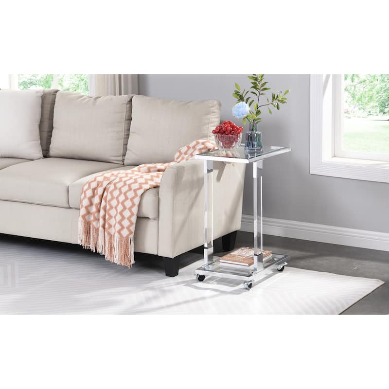 Chrome Glass Side Table, Acrylic End Table, Glass Top C Shape Square Table