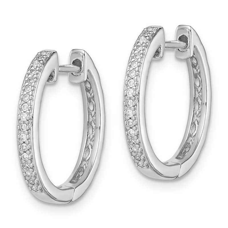 Curata 925 Sterling Silver Polished Hinged hoop Diamond Earrings - 17x2mm Wide 2mm Thick