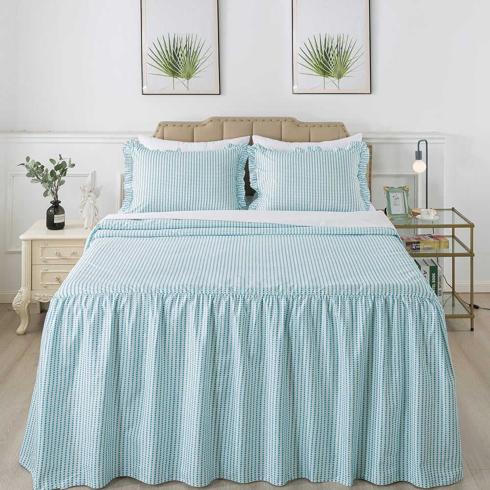 Dot Bedspread with 30" Ruffled Skirt Shabby Chic Farmhouse Style