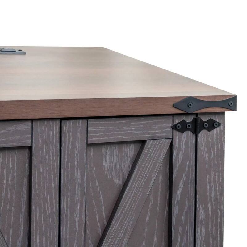 Farmhouse Nightstand with Charging Station, Rustic Bedside Table with Shelf