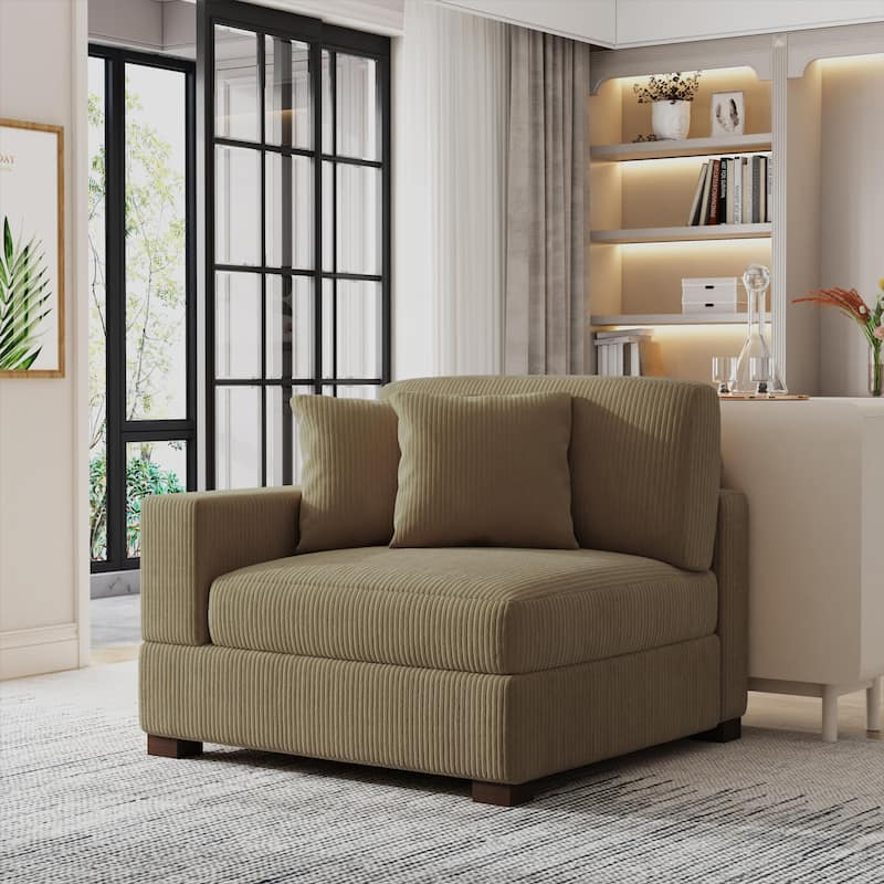 Corduroy Armchair Sofa Corner Chairs With Pillows - Armchair/Left Facing - Camel