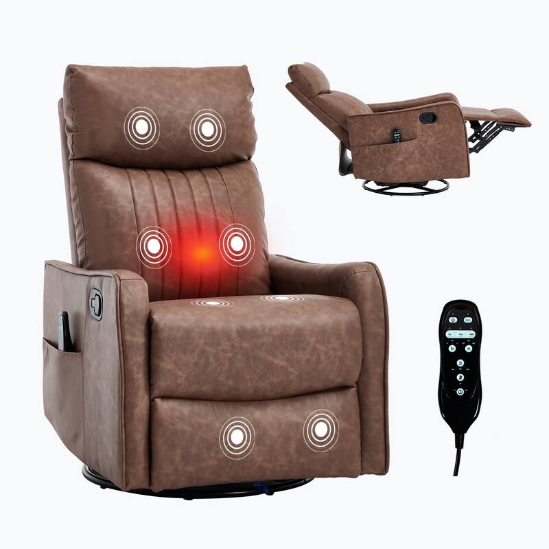 Heat Massage Manual Recliner Chair with Rocker and Swivel in Faux Leather for Living Room