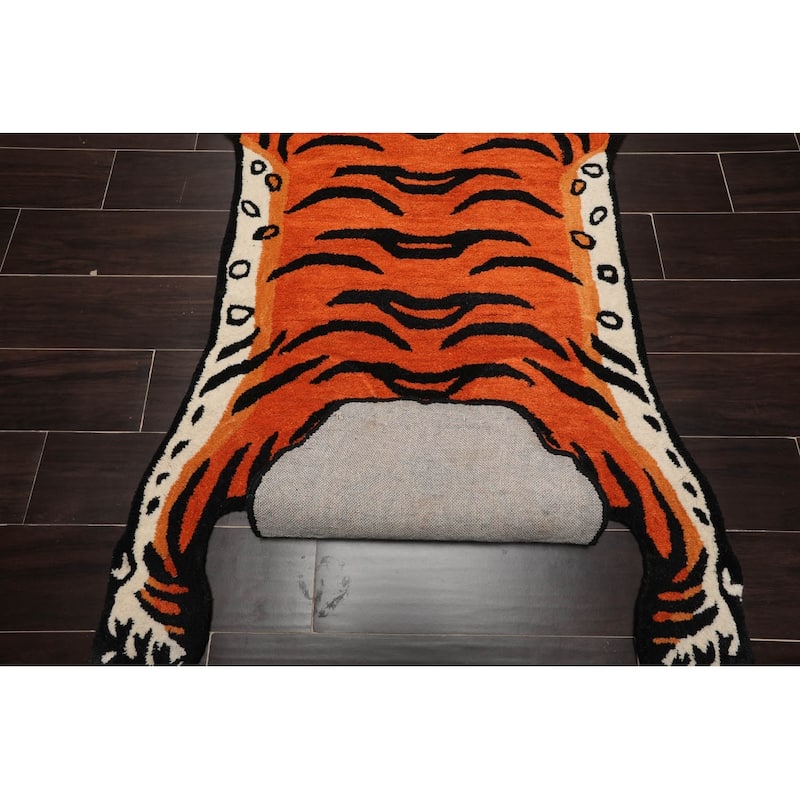 Hand Tufted Hand Made Wool Tiger Novelty Oriental Area Rug Orange - 3' x 5'