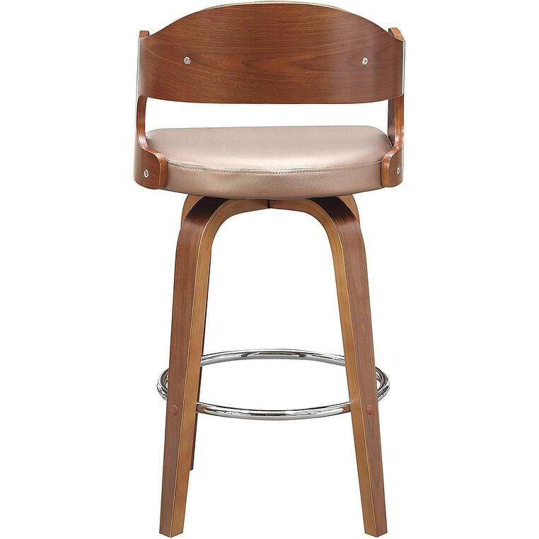 Wood and Faux Leather Copper Mid-Century 27-Inch Counter Seat Height Swivel Barstool