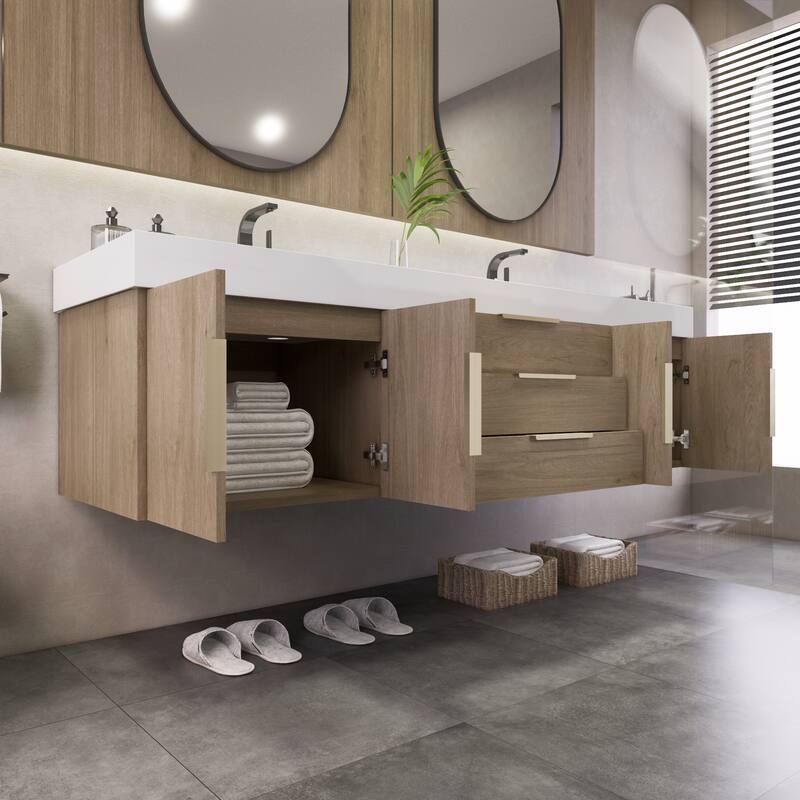 Noble 72" Wall Mounting Vanity with Reinforced Acrylic Double Sink