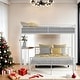 preview thumbnail 1 of 52, Industrial Minimalist Twin Over Full Metal Bunk Bed with Desk, Ladder and Quality Slats for Bedroom White